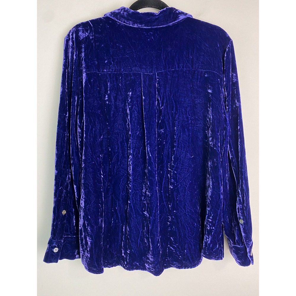 Sundance Womens Velvet Button Up Shirt L Blue Purple Silk Whimsigoth Boho - Picture 5 of 8